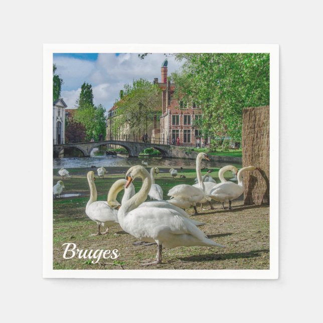 Serviette En Papier Cygnes blancs à Bruges (Devant)