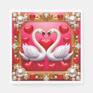Serviette En Papier Cygnes de mariage romantiques encadrés de bijoux o