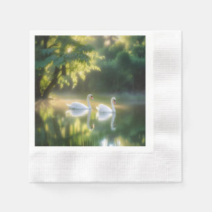 Serviette En Papier Cygnes Mystiques Glissant Gracieusement Sur L'Étan