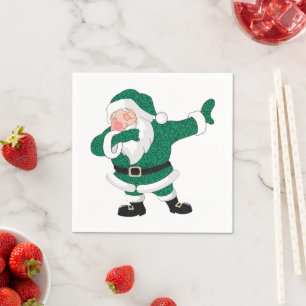 Serviette En Papier Dabbing Green Santa Claus   Fun Holiday XMAS Humou