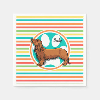 Serviette En Papier Dachshund aux cheveux longs; Bright Rainbow Stripe