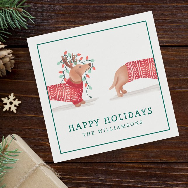 Serviette En Papier Dachshund Chien Cosy rouge vêtu Sweat de Noël (Dachshund Dog Cozy Red Knitted Christmas Sweater Napkins)