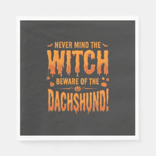 Serviette En Papier Dachshund Halloween Sorcière Avertissement Typogra