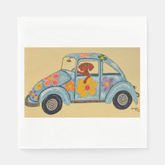 Serviette En Papier Dachshund in Hippie car  (Devant)