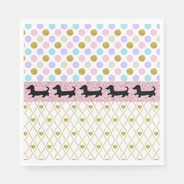 Serviette En Papier Dachshund Pink Gold Parties scintillant Coeurs Pap (Devant)