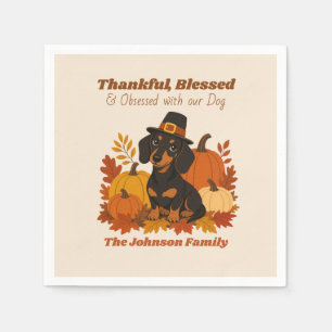 Serviette En Papier Dachshund Rétro Personnalisé pour Thanksgiving Aut