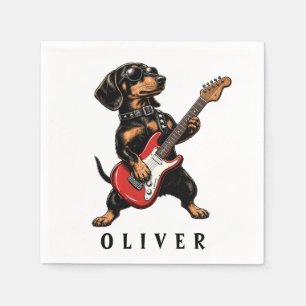 Serviette En Papier Dachshund Rocker Cool Chien de Joue à la Guitare É