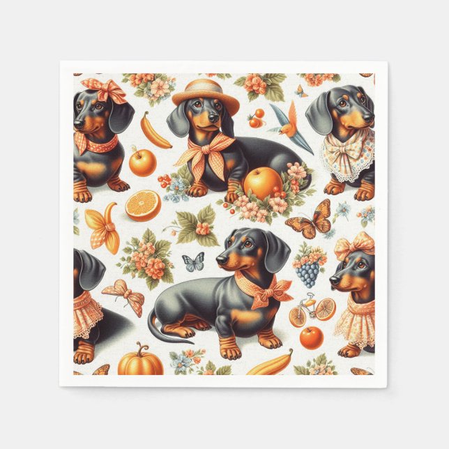 Serviette En Papier Dachshund vintage sans couture (Devant)