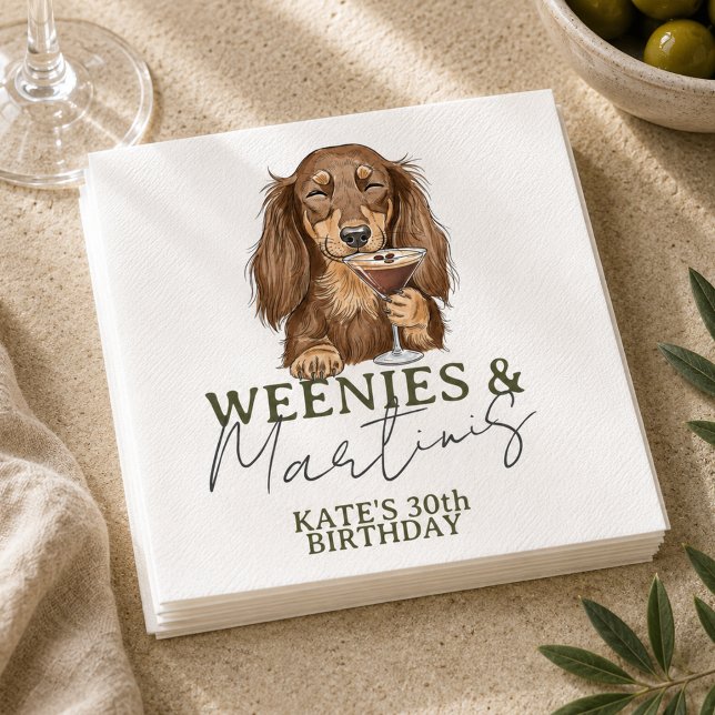 Serviette En Papier Dachshund Weenies et Martinis dessinés à la main (Hand Drawn Weenies and Martinis Dachshund Napkins)