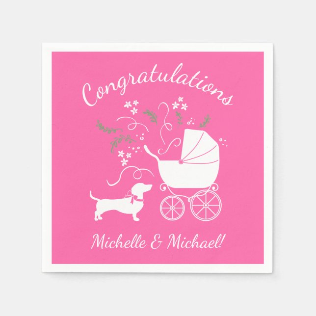 Serviette En Papier Dachshund Wiener Chien Baby shower fille rose (Devant)