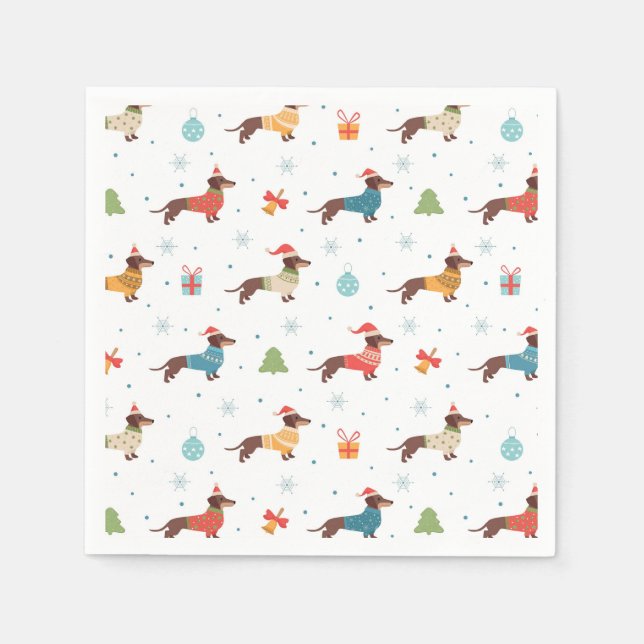 Serviette En Papier Dachshunds dans le Motif des pulls de Noël (Devant)