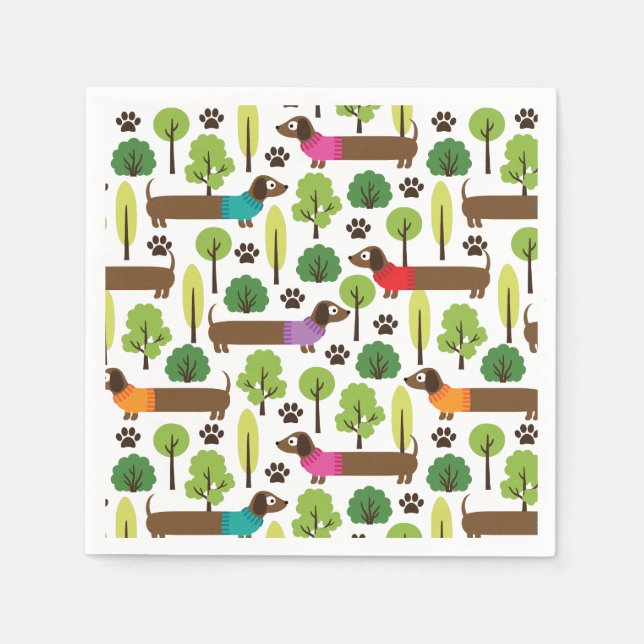 Serviette En Papier Dachshunds En Promenade Dans Le Parc (Devant)