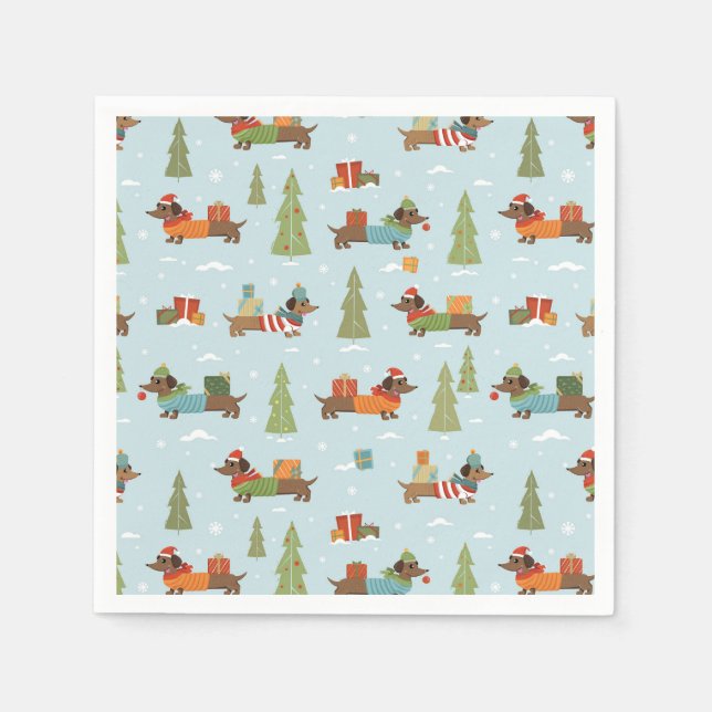 Serviette En Papier Dachshunds festifs dans le Motif de neige (Devant)