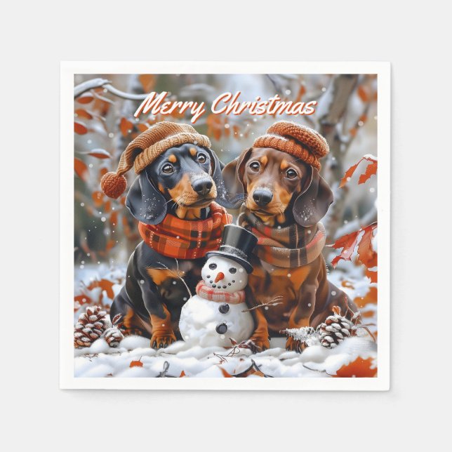 Serviette En Papier Dachshunds with Snowman Christmas (Devant)