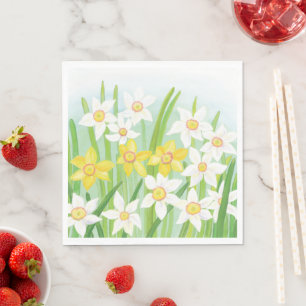 Serviette En Papier Daffiroirs de printemps blanc et jaune