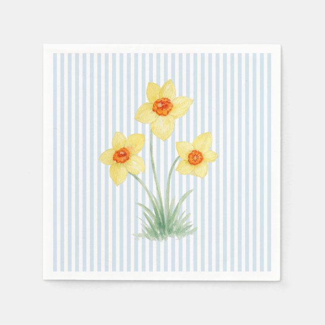 Serviette En Papier Daffodil Spring Flower Custom Wedding Blue Stripe (Devant)