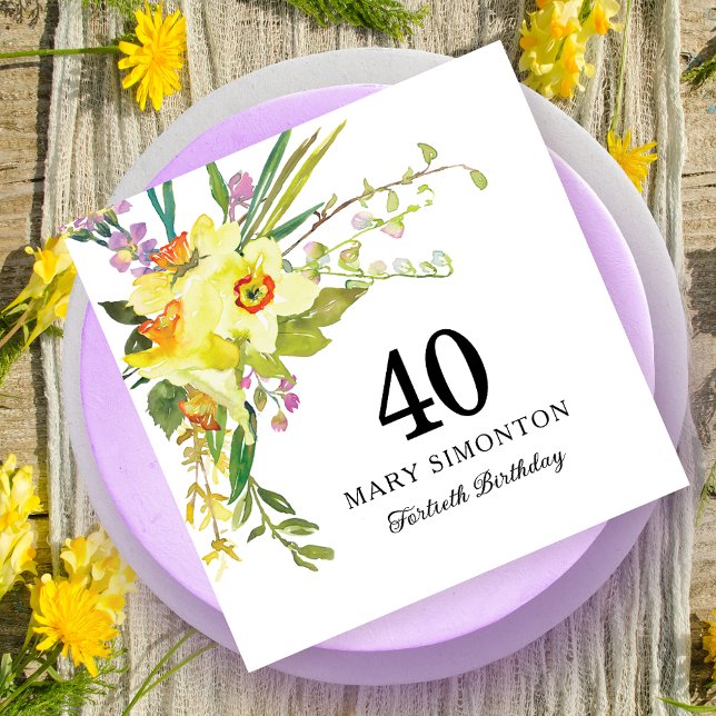 Serviette En Papier Daffodile jaune rustique 40e anniversaire (Créateur téléchargé)