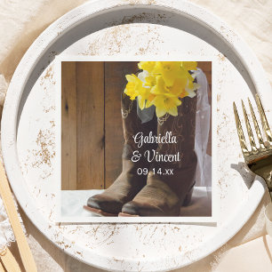 Serviette En Papier Daffodiles et Bottes de cowboy Pays Mariage de l'O