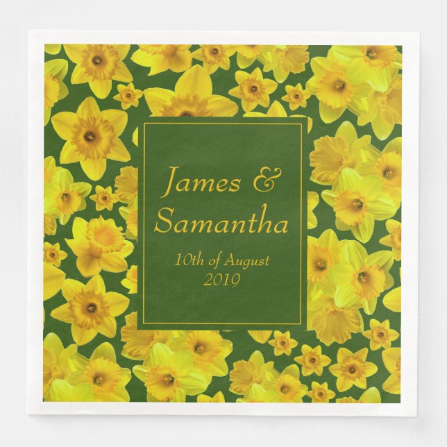 Serviette En Papier Daffodique de printemps jaune - Mariage (Devant)