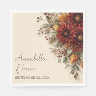 Serviette En Papier Dahlia d'automne Fleurs rouille et bordeaux Fleurs