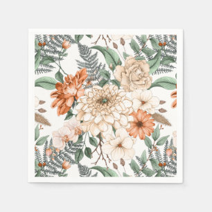 Serviette En Papier Dahlias fougères marguerites verdure pêche blanc r