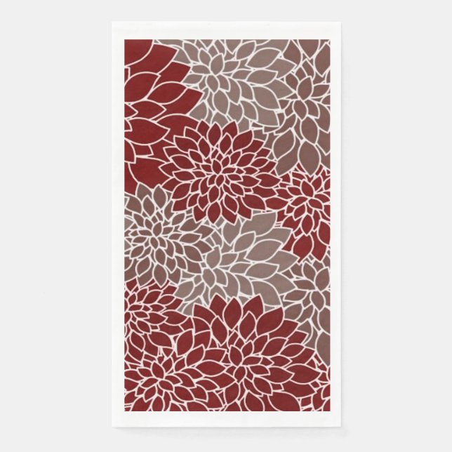 Serviette En Papier Dahlias rouges et argent (Devant)