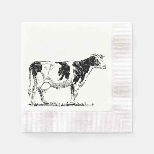 Serviette En Papier Dairy Cow Holstein Dessin au crayon de Frésie (Devant)
