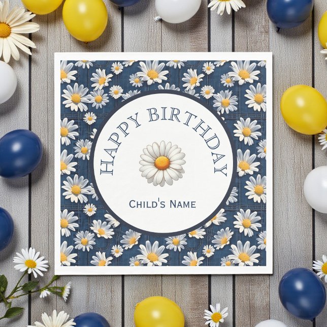 Serviette En Papier Daisies sur un anniversaire en denim bleu (Créateur téléchargé)