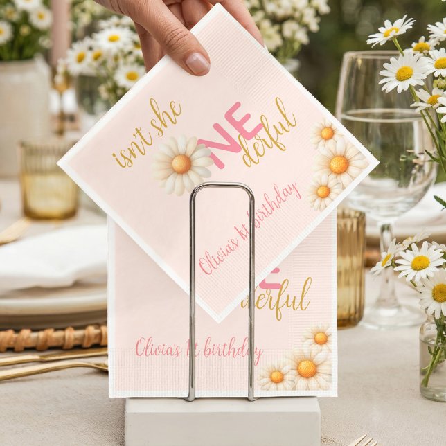 Serviette En Papier Daisy 1st Birthday Isn't She ONEderful Pink Boho (Daisy 1st Birthday Isn't She ONEderful Pink Boho Napkins)