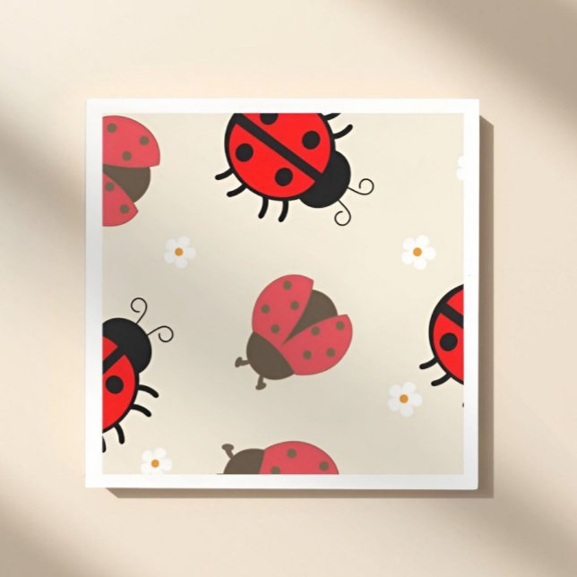Serviette En Papier Daisy and Ladybug Birthday Party  (ladybug party napkins, ladybug birthday napkins, little ladybug party, ladybug party supplies, bug t)