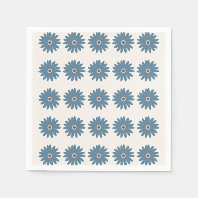 Serviette En Papier Daisy Bleue Et Crème (Devant)