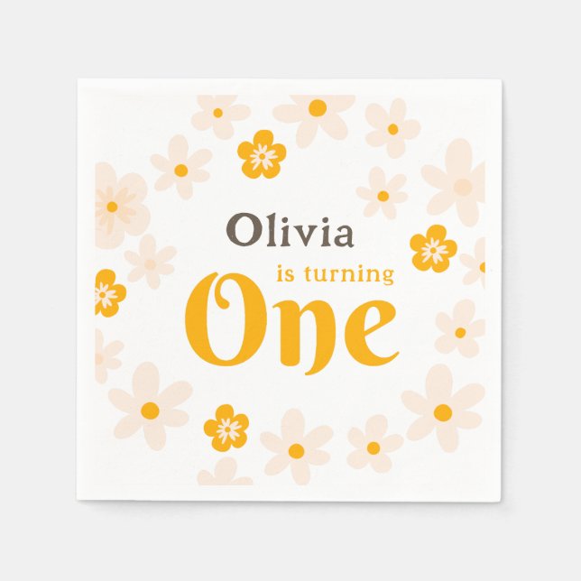 Serviette En Papier Daisy Boho Floral 1er anniversaire (Devant)