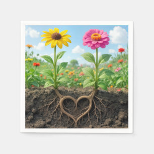 Serviette En Papier Daisy et Zinnia Racine Cœur dans le Jardin