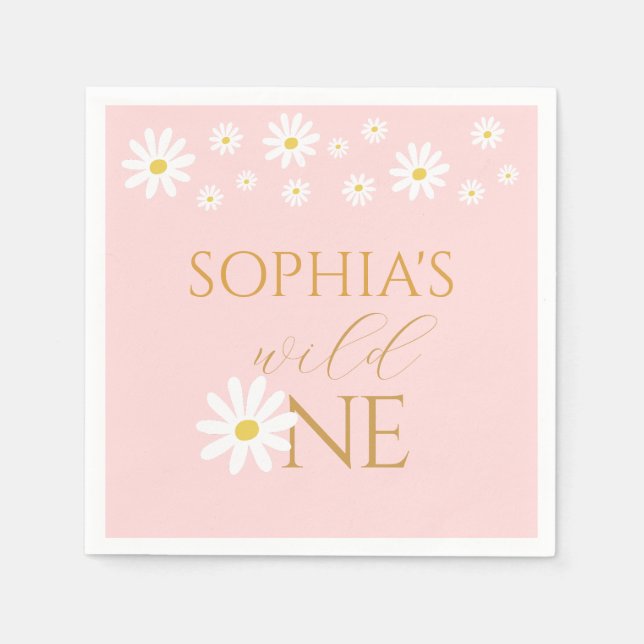 Serviette En Papier Daisy Floral Blush Wild One Girl 1er Anniversaire (Devant)