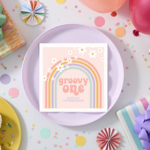 Serviette En Papier Daisy Groovy One Pastel arc-en-ciel premier annive