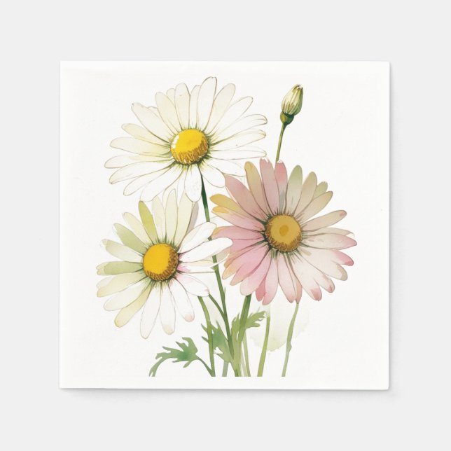Serviette En Papier Daisy Watercolor Flower Moderne Professionnel (Devant)