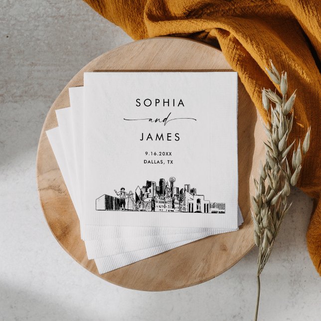 Serviette En Papier Dallas Skyline Modern Mariage Cocktail (Créateur téléchargé)