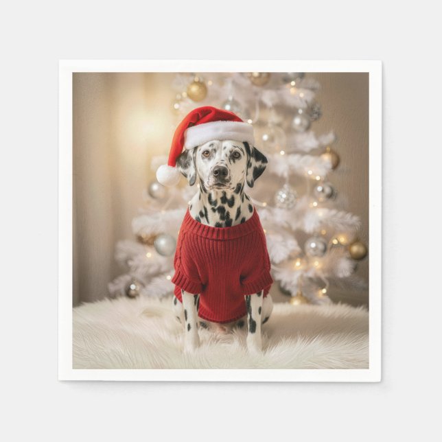 Serviette En Papier Dalmatian Dog Wearing a Red Christmas Sweater (Devant)