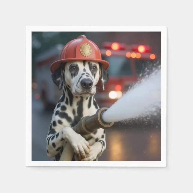 Serviette En Papier Dalmatien avec une lance à incendie (Devant)