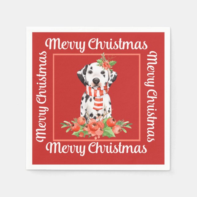 Serviette En Papier Dalmatien rouge Joyeux Noël (Devant)