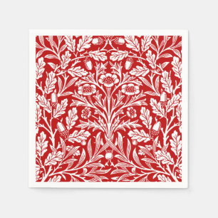 Serviette En Papier Damas Art Nouveau floral, rouge foncé et blanc