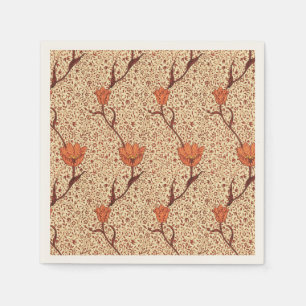 Serviette En Papier Damas de tulipe Art Nouveau, corail et beige