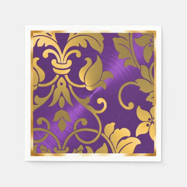 Serviette En Papier Damas d'or et de violet (Devant)