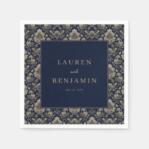Serviette En Papier Damas Élégant Bleu Marine Floral