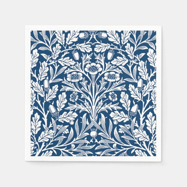 Serviette En Papier Damas florales Art Nouveau, bleu et blanc de Cobal (Devant)