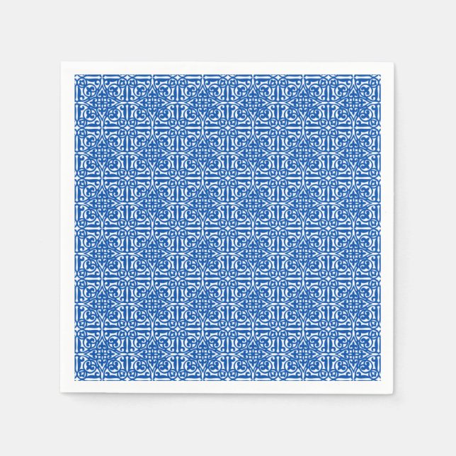 Serviette En Papier Damas médiéval Fleur de lis, bleu cobalt (Devant)