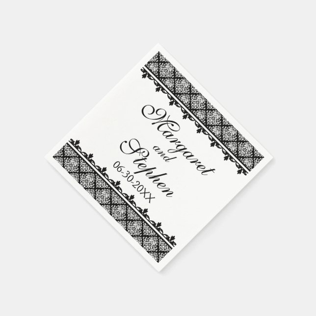 Serviette En Papier Damas noir et blanc (Coin)