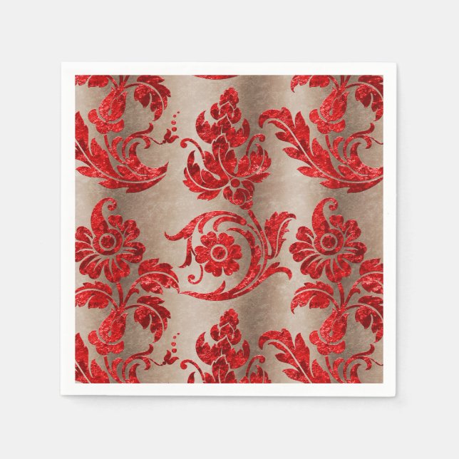 Serviette En Papier Damas or rouge et or (Devant)