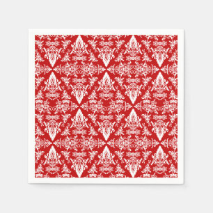 Serviette En Papier Damask 01 Red-White-Paper Cocktail Napkins