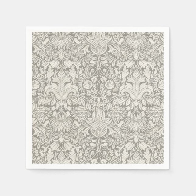 Serviette En Papier Damask Blanc Formel Intemporel Traditionnel (Devant)